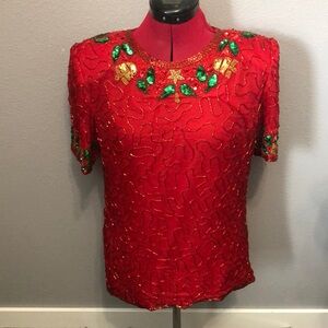 Vintage Lawrence Kazer Evening top Women's M formal sequins cocktail 100% silk